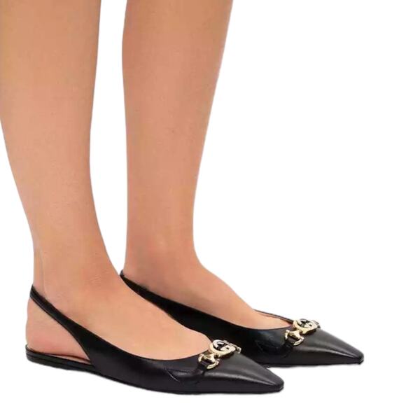 Gucci Zumi GG Interlocking Logo Pointed Toe Slingback Flats Black Size 37 - Picture 2 of 12